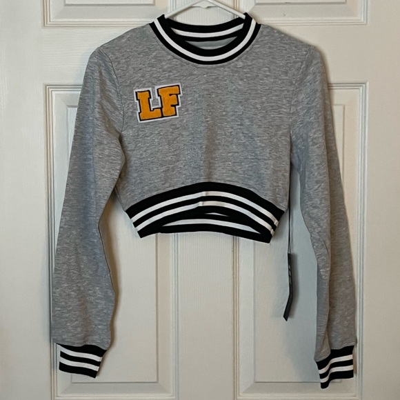 NWT LF the Brand Gray Yellow Varsity Patch Letter LF Cropped Sweatshirt Small - Picture 4 of 9